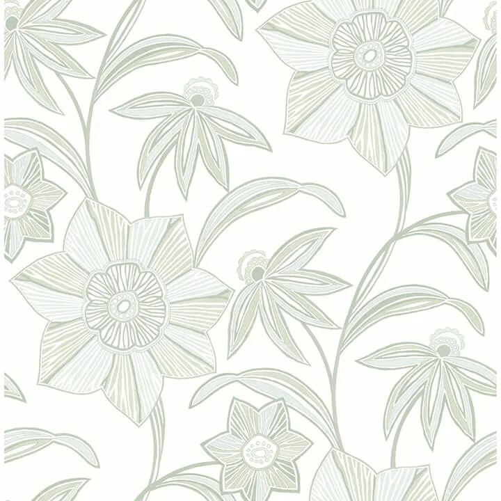 A-Street Prints Star Flower wallpaper, color Light Green, SKU 4172-27513