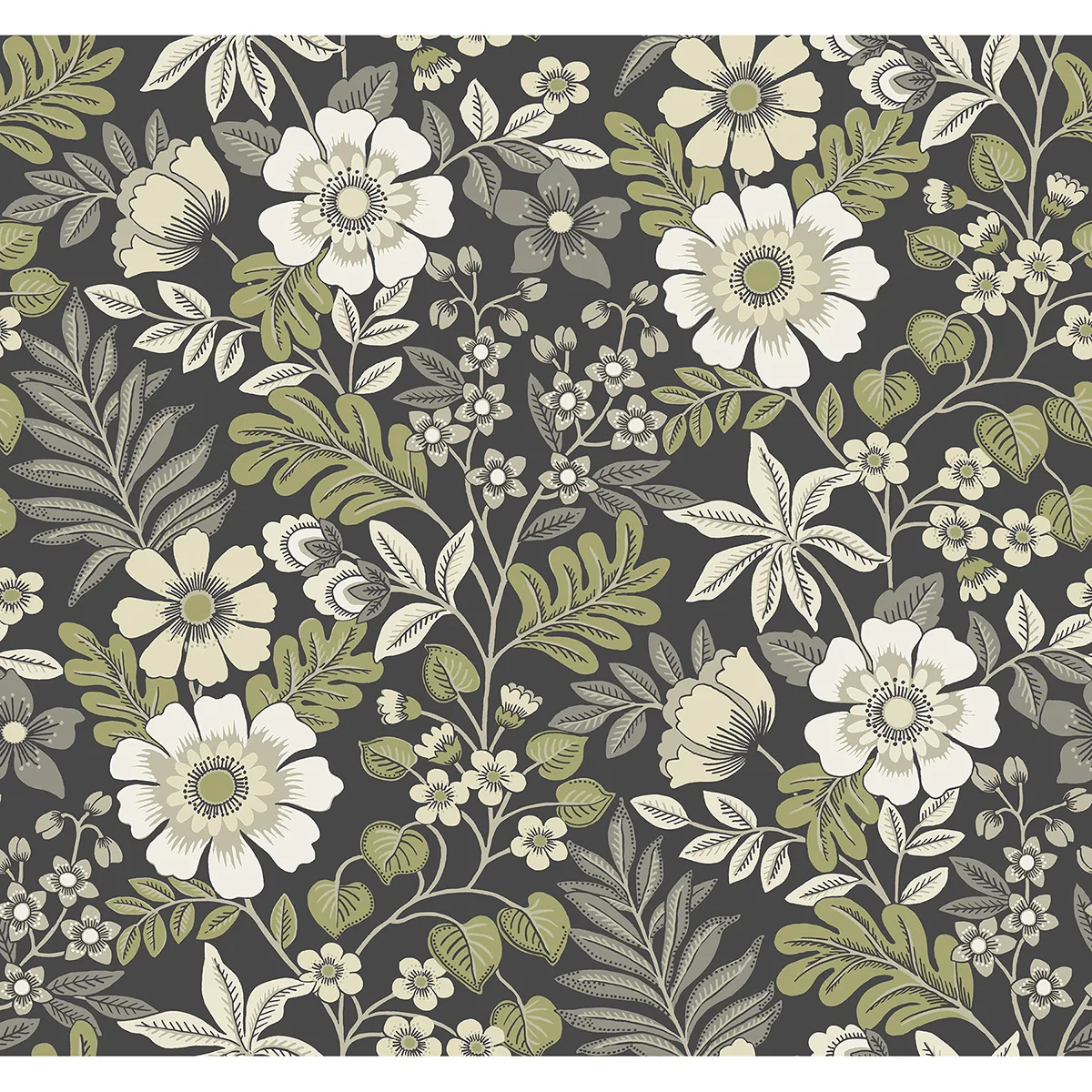 A-Street Prints Voysey wallpaper, color Black, SKU 2970-87535