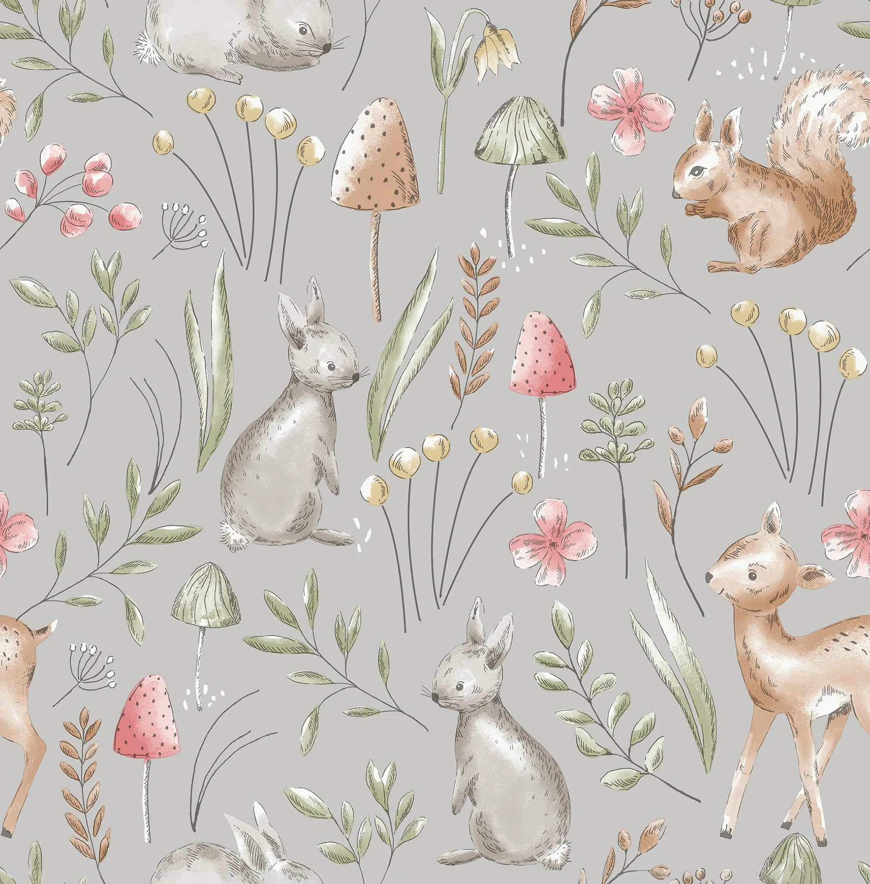 Advantage Forest Animals wallpaper, color Grey, SKU 4203-27546