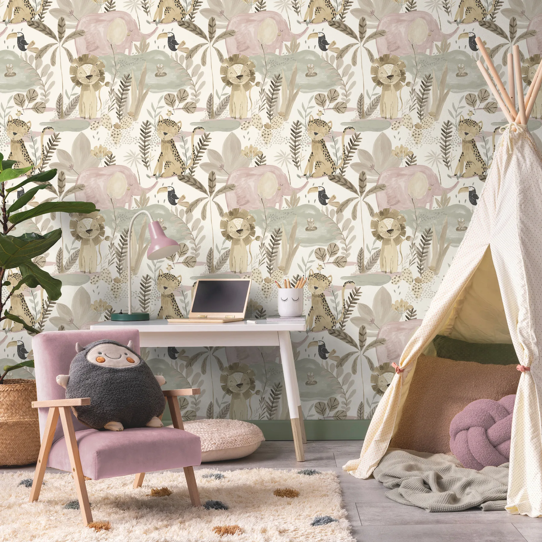 Advantage In The Jungle - Pink Wallpaper | Buy Online Advantage In The Jungle wallpaper, color Pink, SKU 4203-27557