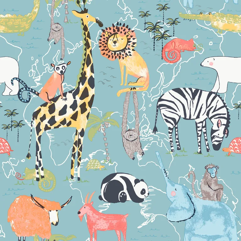 Advantage Safari Animals wallpaper, color Blue, SKU 4203-27541