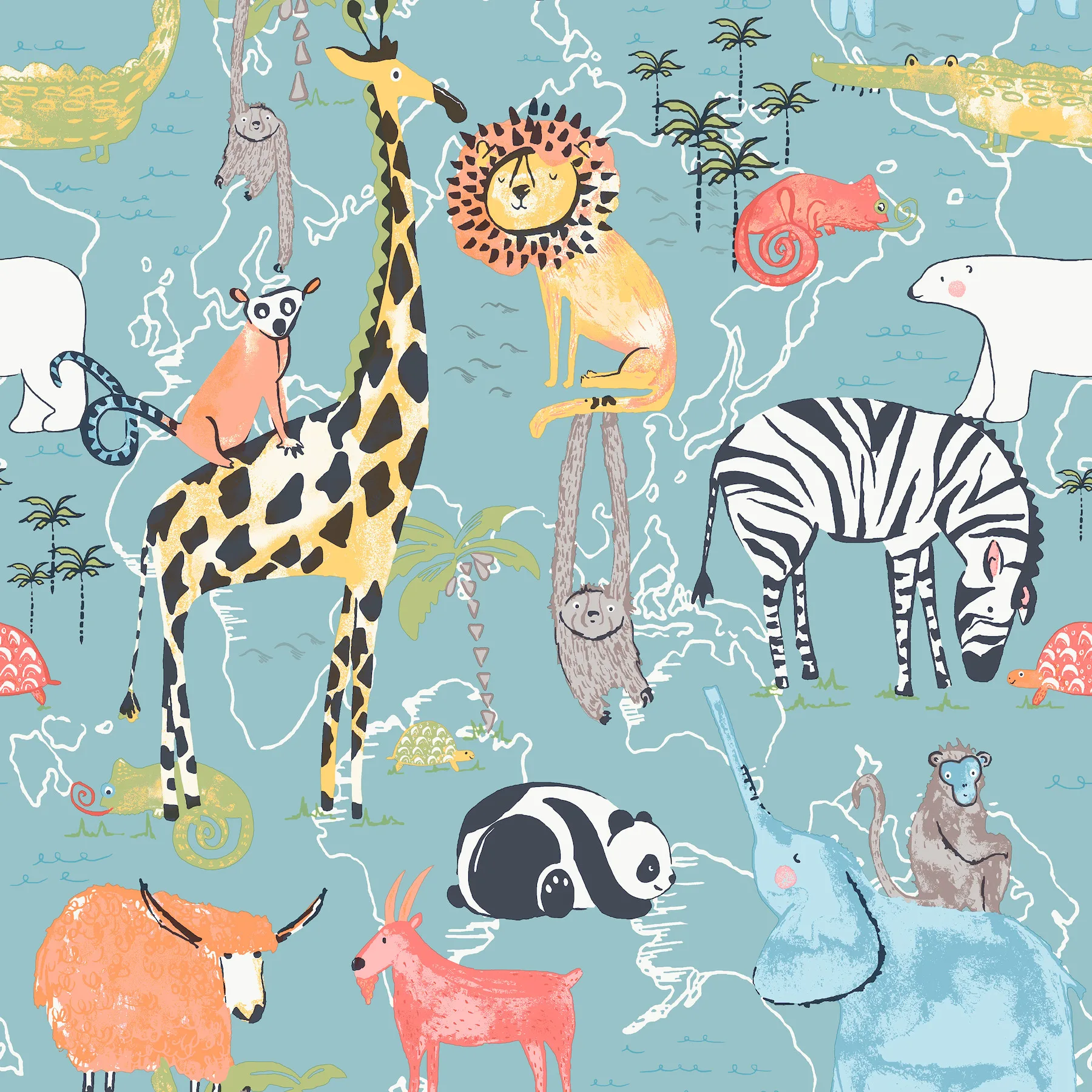 Advantage Safari Animals wallpaper, color Blue, SKU 4203-27541