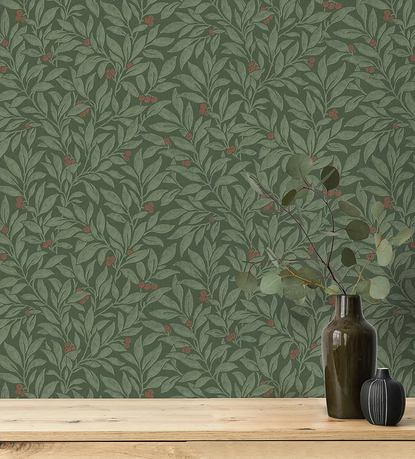 Advantage Winter Berry wallpaper, color Evergreen, SKU 4164-M1844