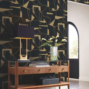 Antonina Vella Abstract Geo wallpaper, color Black & Gold, SKU MD7115