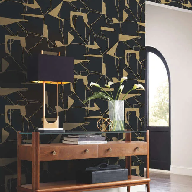 Antonina Vella Abstract Geo - Black & Gold Wallpaper | Buy Online Antonina Vella Abstract Geo wallpaper, color Black & Gold, SKU MD7115
