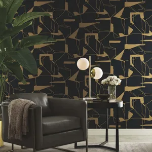 Antonina Vella Abstract Geo wallpaper, color Black & Gold, SKU MD7115