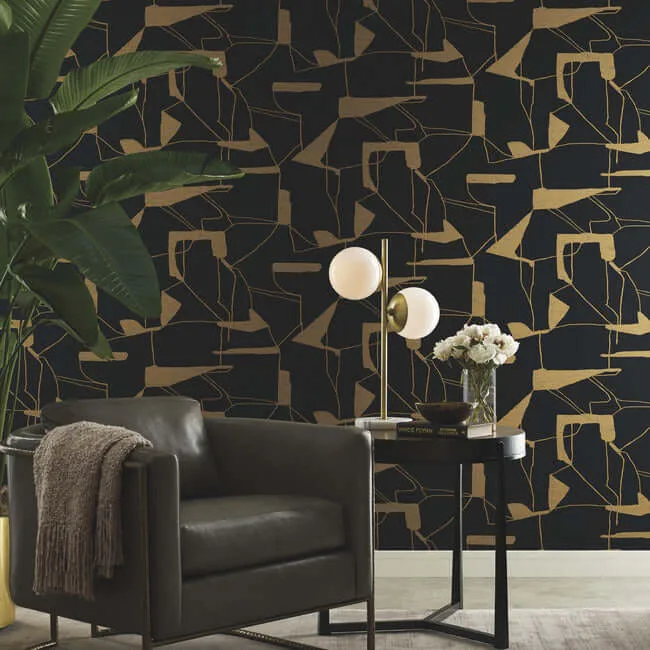Antonina Vella Abstract Geo - Black & Gold Wallpaper | Buy Online Antonina Vella Abstract Geo wallpaper, color Black & Gold, SKU MD7115