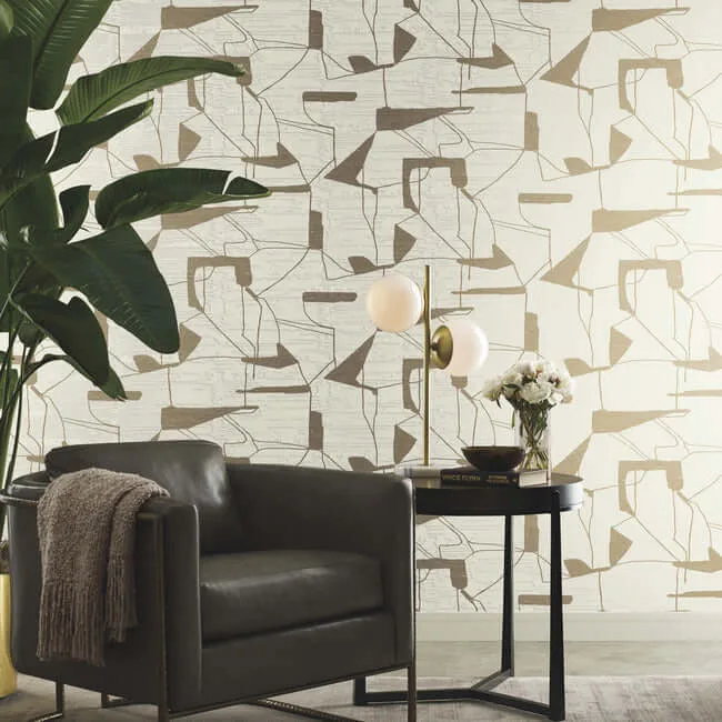 Antonina Vella Abstract Geo wallpaper, color Cream & Gold, SKU MD7113