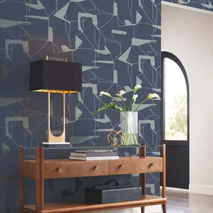 Antonina Vella Abstract Geo wallpaper, color Navy & Silver, SKU MD7112