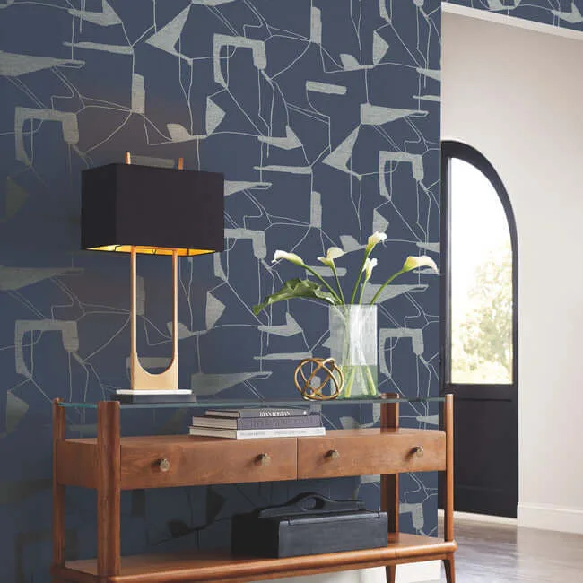 Antonina Vella Abstract Geo - Navy & Silver Wallpaper | Buy Online Antonina Vella Abstract Geo wallpaper, color Navy & Silver, SKU MD7112