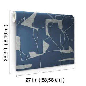 Antonina Vella Abstract Geo wallpaper, color Navy & Silver, SKU MD7112