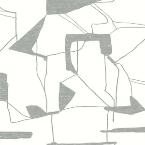 Antonina Vella Abstract Geo wallpaper, color White & Silver, SKU MD7114
