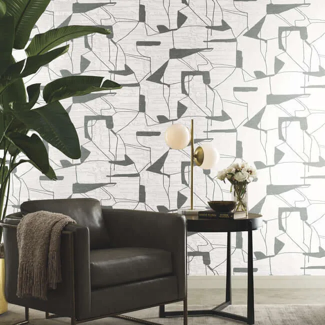 Antonina Vella Abstract Geo - White & Silver Wallpaper | Buy Online Antonina Vella Abstract Geo wallpaper, color White & Silver, SKU MD7114