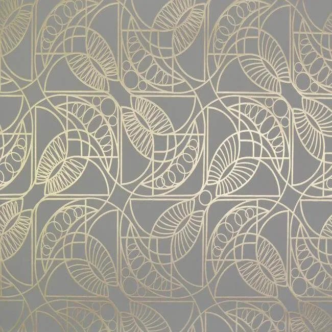Antonina Vella Cartouche wallpaper, color Grey & Gold, SKU NW3525