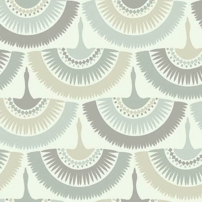 Antonina Vella Feather & Fringe wallpaper, color Cream & Blue, SKU BO6643