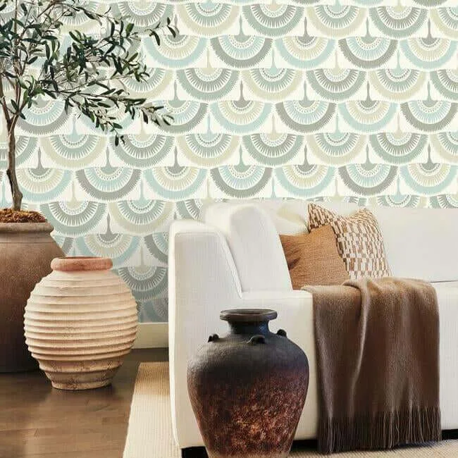 Antonina Vella Feather & Fringe - Cream & Blue Wallpaper | Buy Online Antonina Vella Feather & Fringe wallpaper, color Cream & Blue, SKU BO6643