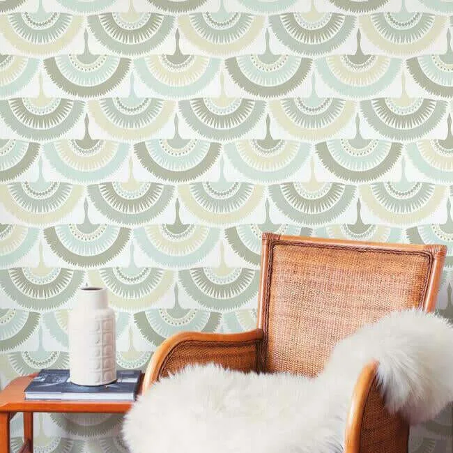 Antonina Vella Feather & Fringe - Cream & Blue Wallpaper | Buy Online Antonina Vella Feather & Fringe wallpaper, color Cream & Blue, SKU BO6643