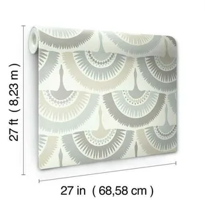 Antonina Vella Feather & Fringe wallpaper, color Cream & Blue, SKU BO6643