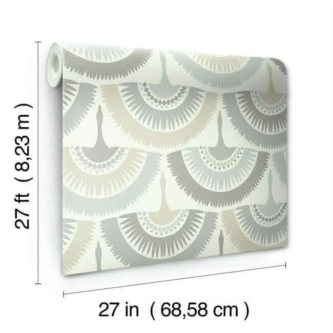 Antonina Vella Feather & Fringe - Cream & Blue Wallpaper | Buy Online Antonina Vella Feather & Fringe wallpaper, color Cream & Blue, SKU BO6643