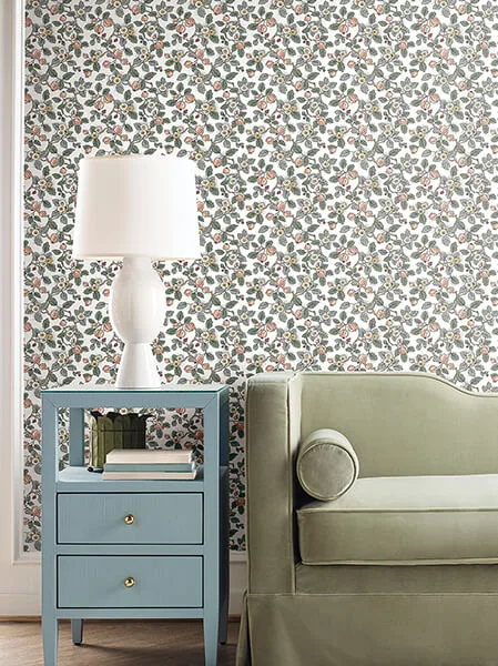 Antonina Vella Framboise wallpaper, color Salmon & Eucalyptus, SKU VP1414