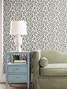 Antonina Vella Framboise wallpaper, color Berry & Green, SKU VP1412