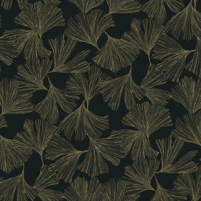 Antonina Vella Gingko Toss wallpaper, color Black, SKU DD3742