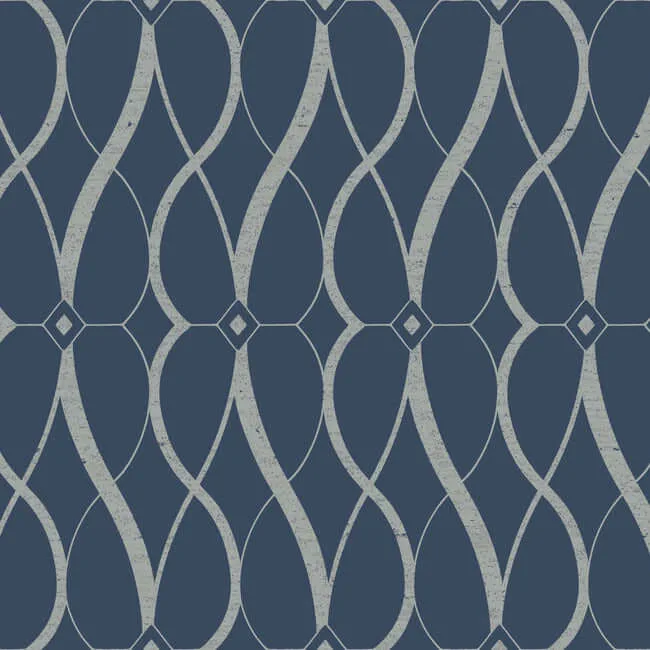Antonina Vella Graceful Geo wallpaper, color Navy & Silver, SKU MD7174