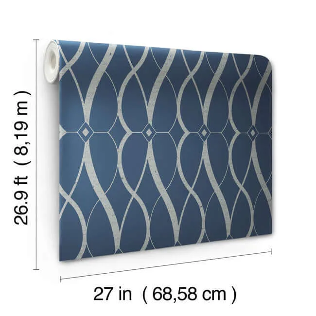 Antonina Vella Graceful Geo wallpaper, color Navy & Silver, SKU MD7174