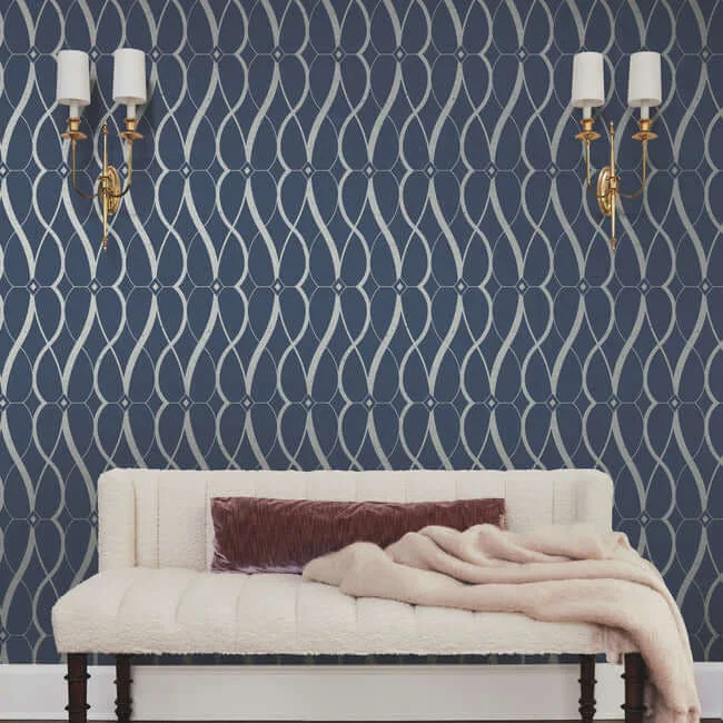Antonina Vella Graceful Geo - Navy & Silver Wallpaper | Buy Online Antonina Vella Graceful Geo wallpaper, color Navy & Silver, SKU MD7174
