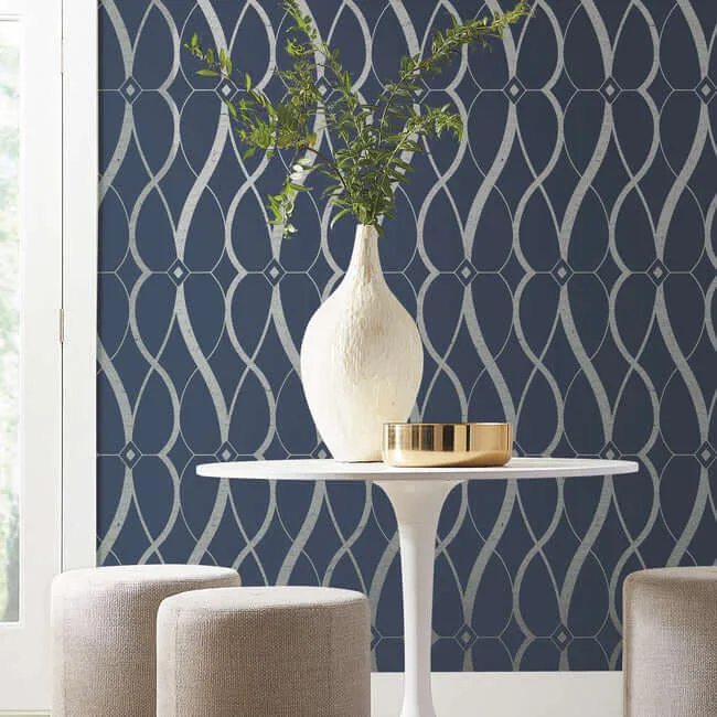 Antonina Vella Graceful Geo - Navy & Silver Wallpaper | Buy Online Antonina Vella Graceful Geo wallpaper, color Navy & Silver, SKU MD7174