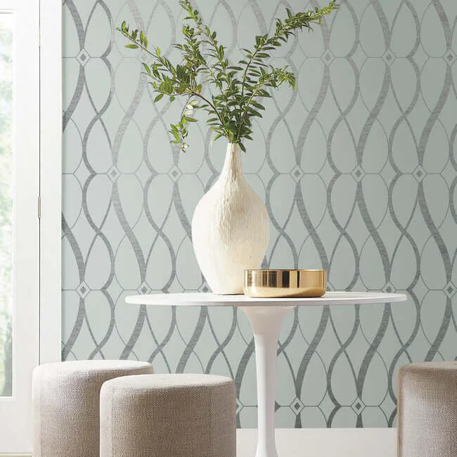 Antonina Vella Graceful Geo - Spa & Silver Wallpaper | Buy Online Antonina Vella Graceful Geo wallpaper, color Spa & Silver, SKU MD7172