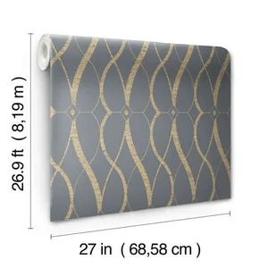 Antonina Vella Graceful Geo wallpaper, color Smoke & Gold, SKU MD7176