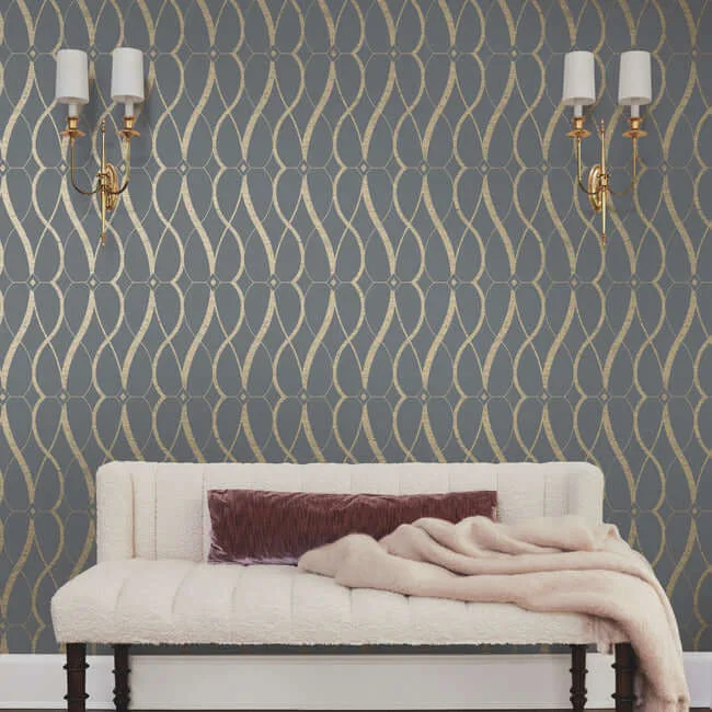 Antonina Vella Graceful Geo - Smoke & Gold Wallpaper | Buy Online Antonina Vella Graceful Geo wallpaper, color Smoke & Gold, SKU MD7176