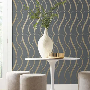 Antonina Vella Graceful Geo wallpaper, color Smoke & Gold, SKU MD7176