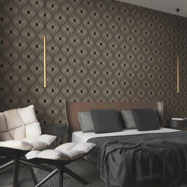 Antonina Vella Harlowe wallpaper, color Black & Gold, SKU NW3593