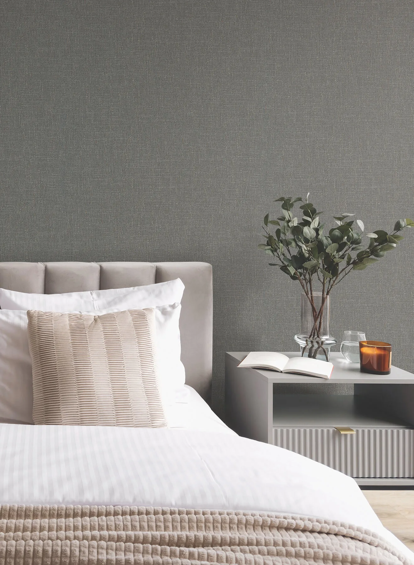 Antonina Vella Highland Tweed wallpaper, color Charcoal, SKU MA34916