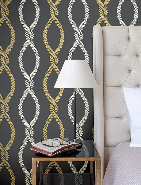 Antonina Vella Laureate wallpaper, color Off Black, SKU VP1324