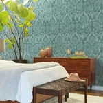 Antonina Vella Laurel Damask - Teal Wallpaper | Buy Online Antonina Vella Laurel Damask wallpaper, color Teal, SKU BO6735