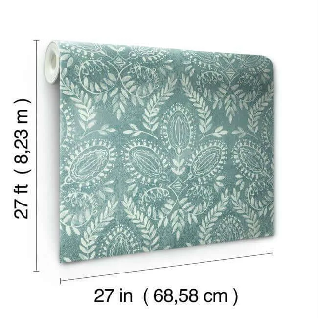 Antonina Vella Laurel Damask - Teal Wallpaper | Buy Online Antonina Vella Laurel Damask wallpaper, color Teal, SKU BO6735