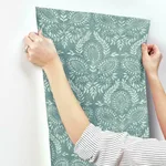 Antonina Vella Laurel Damask - Teal Wallpaper | Buy Online Antonina Vella Laurel Damask wallpaper, color Teal, SKU BO6735