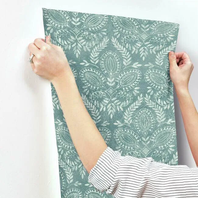 Antonina Vella Laurel Damask - Teal Wallpaper | Buy Online Antonina Vella Laurel Damask wallpaper, color Teal, SKU BO6735