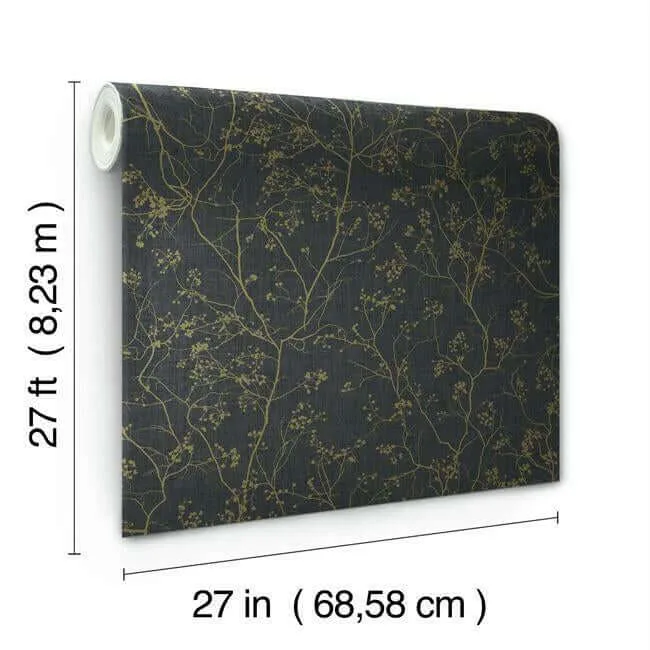 Antonina Vella Luminous Branches wallpaper, color Black & Gold, SKU DD3811