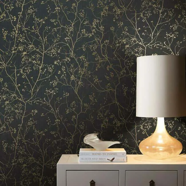Antonina Vella Luminous Branches wallpaper, color Black & Gold, SKU DD3811