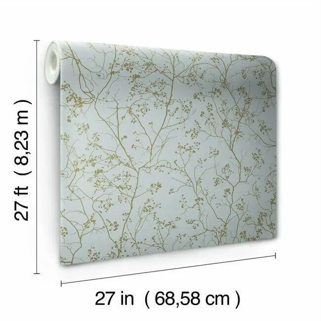 Antonina Vella Luminous Branches - Blue & Gold Wallpaper | Buy Online Antonina Vella Luminous Branches wallpaper, color Blue & Gold, SKU DD3813