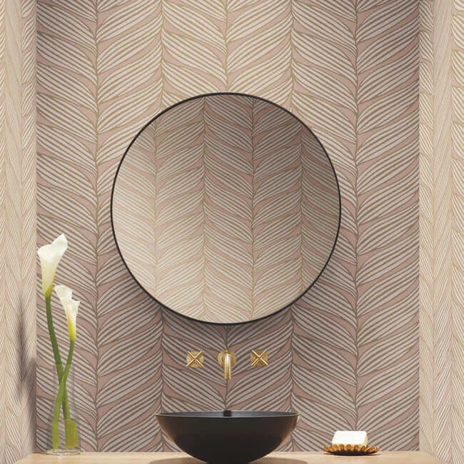 Antonina Vella Luminous Leaves - Blush & Gold Wallpaper | Buy Online Antonina Vella Luminous Leaves wallpaper, color Blush & Gold, SKU MD7161