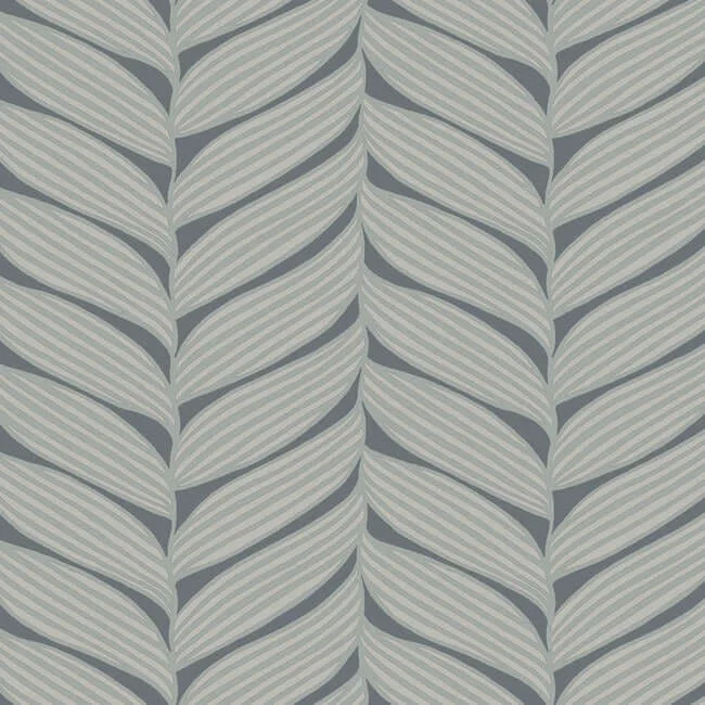 Antonina Vella Luminous Leaves wallpaper, color Charcoal & Silver, SKU MD7163