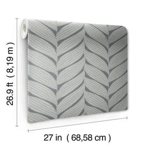 Antonina Vella Luminous Leaves wallpaper, color Charcoal & Silver, SKU MD7163