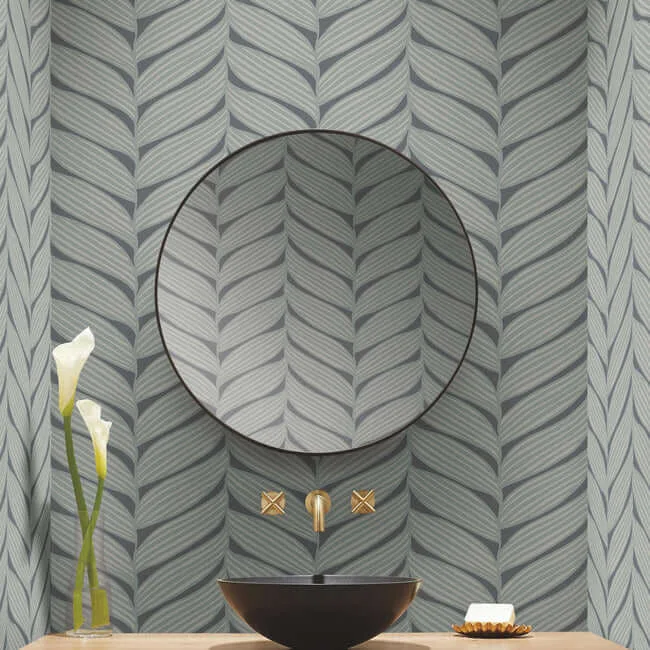 Antonina Vella Luminous Leaves - Charcoal & Silver Wallpaper | Buy Online Antonina Vella Luminous Leaves wallpaper, color Charcoal & Silver, SKU MD7163