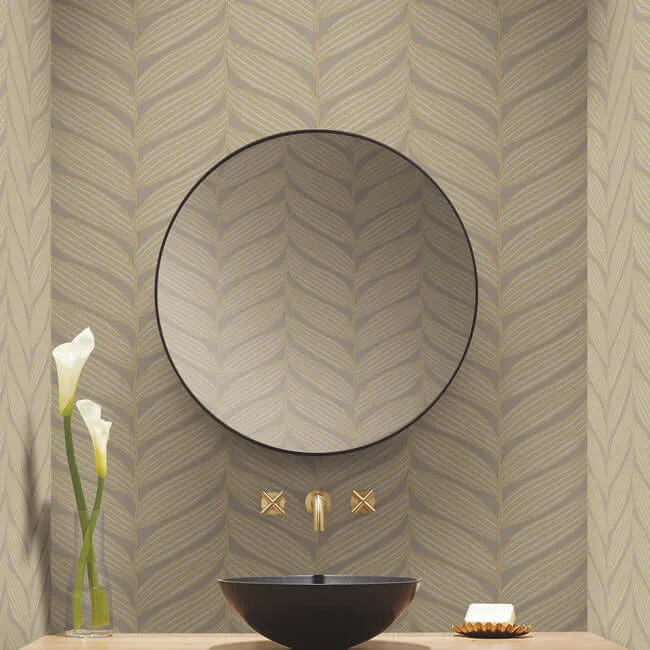 Antonina Vella Luminous Leaves - Grey & Gold Wallpaper | Buy Online Antonina Vella Luminous Leaves wallpaper, color Grey & Gold, SKU MD7164