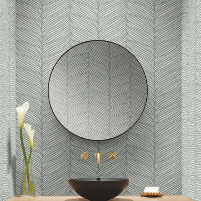 Antonina Vella Luminous Leaves - Spa & Silver Wallpaper | Buy Online Antonina Vella Luminous Leaves wallpaper, color Spa & Silver, SKU MD7165